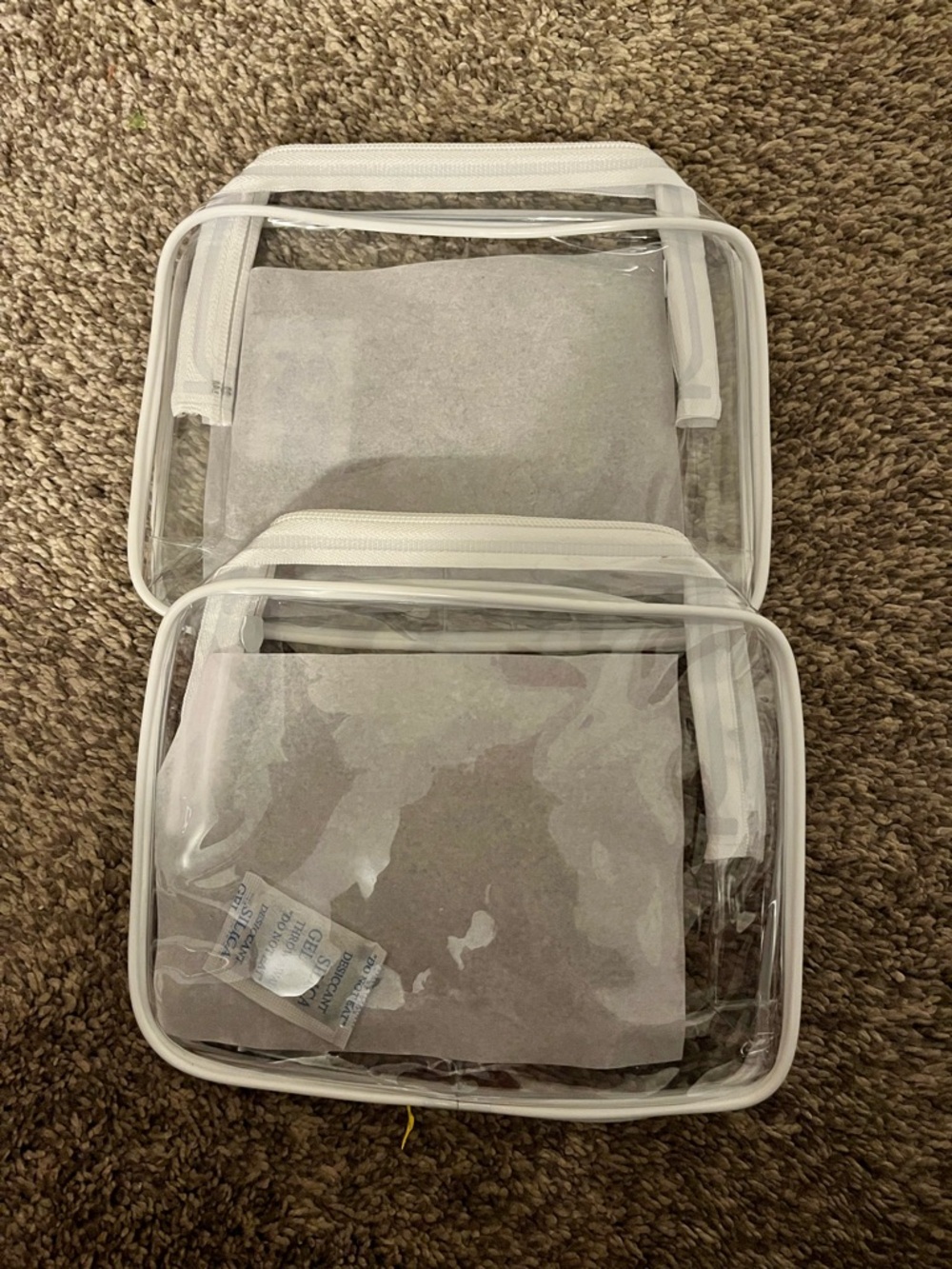 Clear Travel Toiletry Bags with White Trim - Set of 2